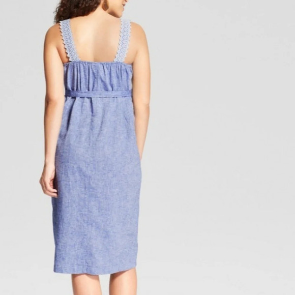 Isabel Maternity chambrey embrodery woven tank dress missing belt SZ L - Picture 2 of 8